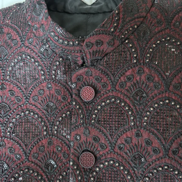 NEW Men's Maroon Embroidered Sequin Prince Jacket Blazer Suit Formal XL - Picture 4 of 7